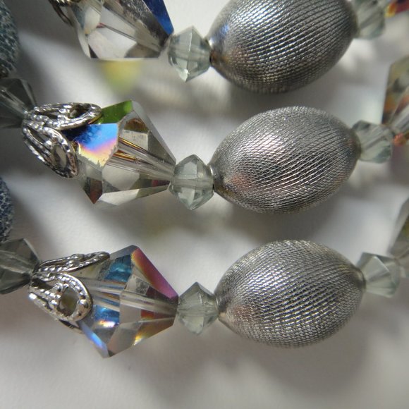 Vintage Fabiola Necklace Earrings Blue Sugar Frosted Beads AB Silver Tone - Picture 4 of 11